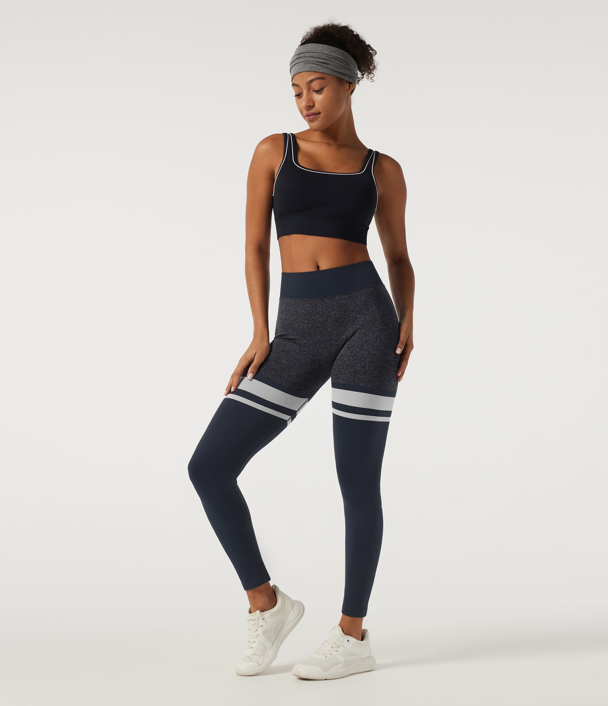 Mid Rise Skinny Color Block Seamless Yoga Leggings — Dark Sapphire — view 7
