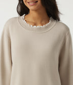 Round Neck Long Sleeve Midi Casual Dress — Oat Cream White — view 4