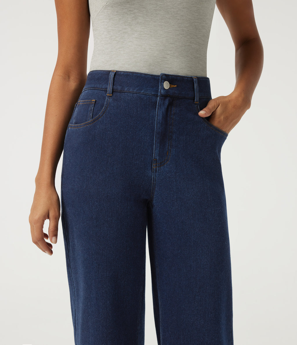 Heat High Waisted Straight Leg Casual Cotton Jeans with Pockets — Pageant Blue Denim — view 4