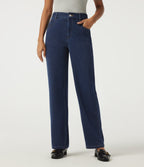 Heat High Waisted Straight Leg Casual Cotton Jeans with Pockets — Pageant Blue Denim — view 1