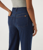 Heat High Waisted Straight Leg Casual Cotton Jeans with Pockets — Pageant Blue Denim — view 5