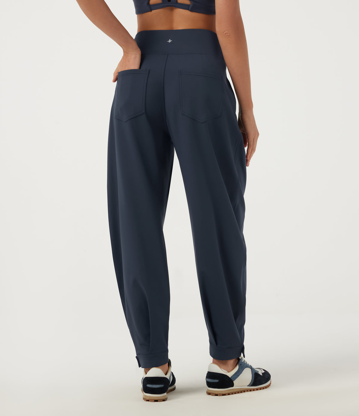 High Waisted Tapered Yoga Joggers with Pockets — Midnight Blue — view 2