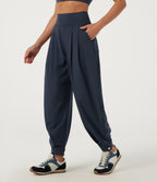 High Waisted Tapered Yoga Joggers with Pockets — Midnight Blue — view 3