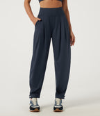High Waisted Tapered Yoga Joggers with Pockets — Midnight Blue — view 1