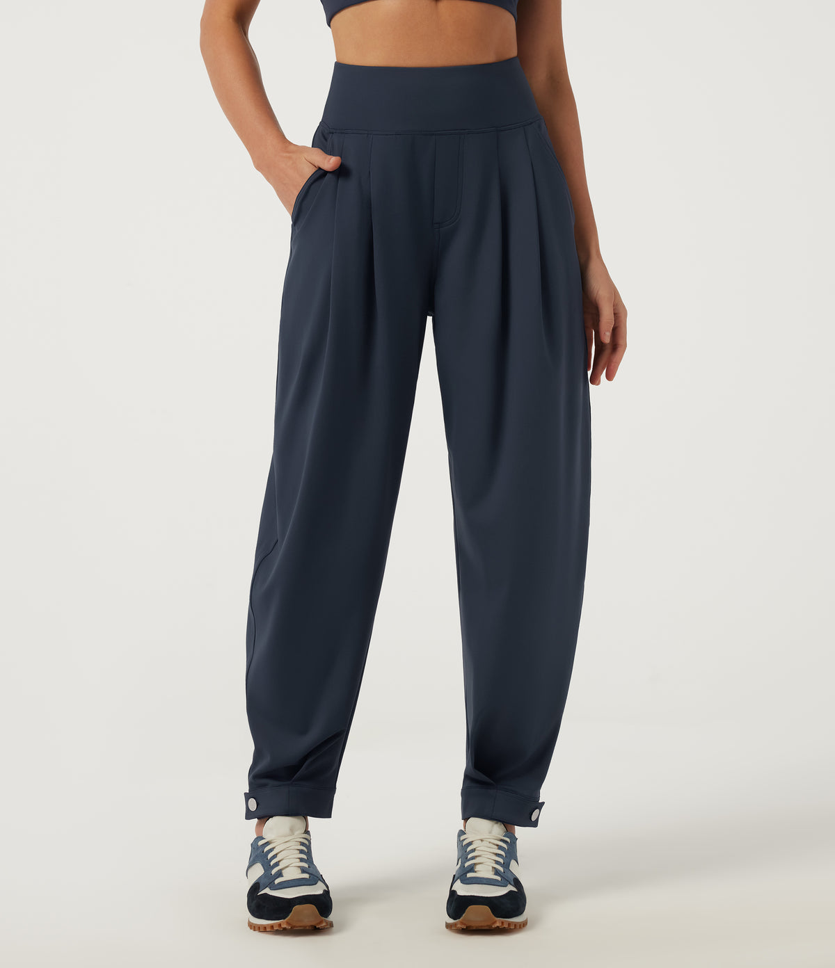 High Waisted Tapered Yoga Joggers with Pockets — Midnight Blue — view 1