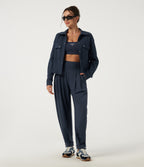 High Waisted Tapered Yoga Joggers with Pockets — Midnight Blue — view 8