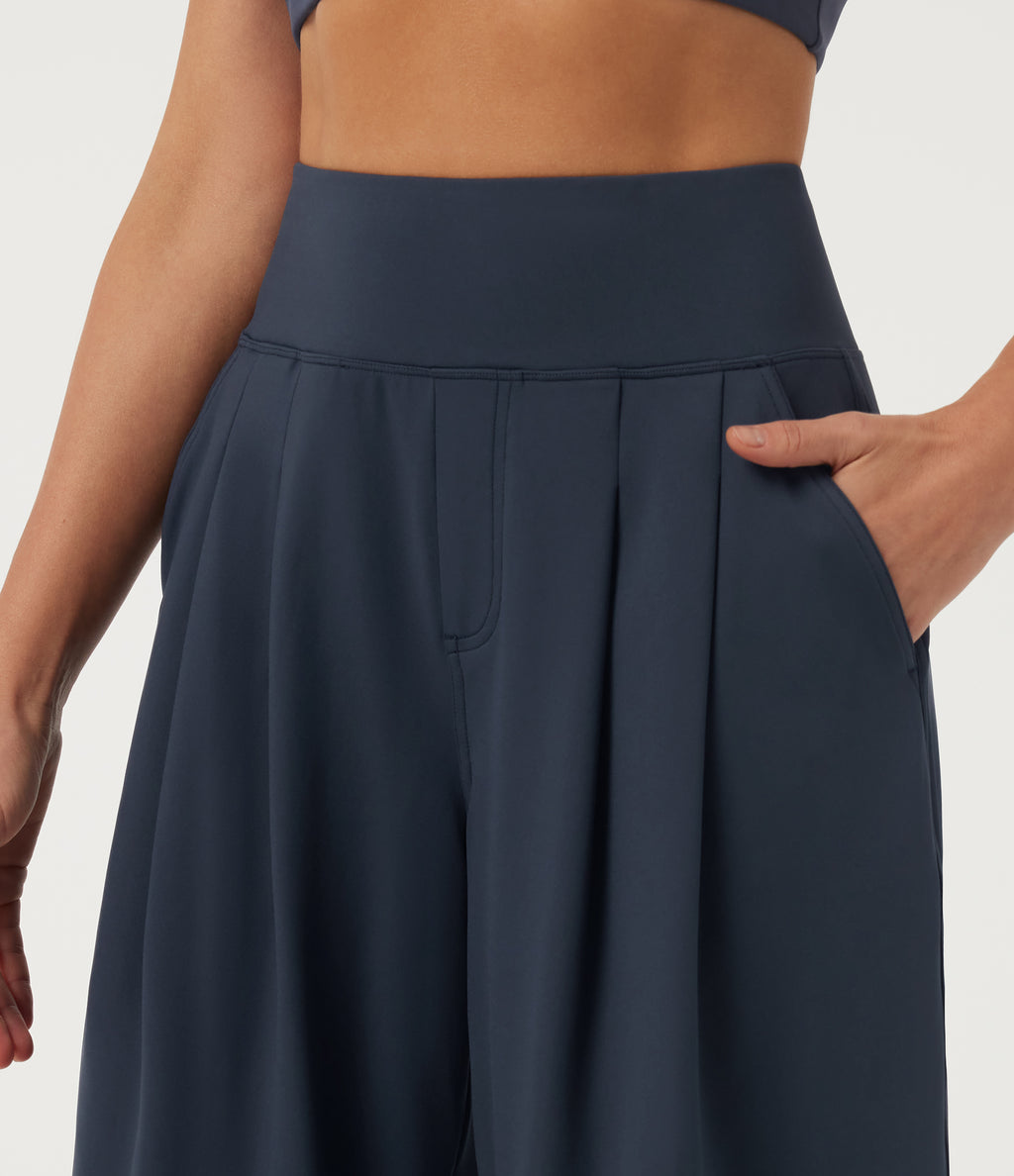 High Waisted Tapered Yoga Joggers with Pockets — Midnight Blue — view 4