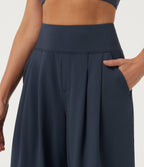 High Waisted Tapered Yoga Joggers with Pockets — Midnight Blue — view 4