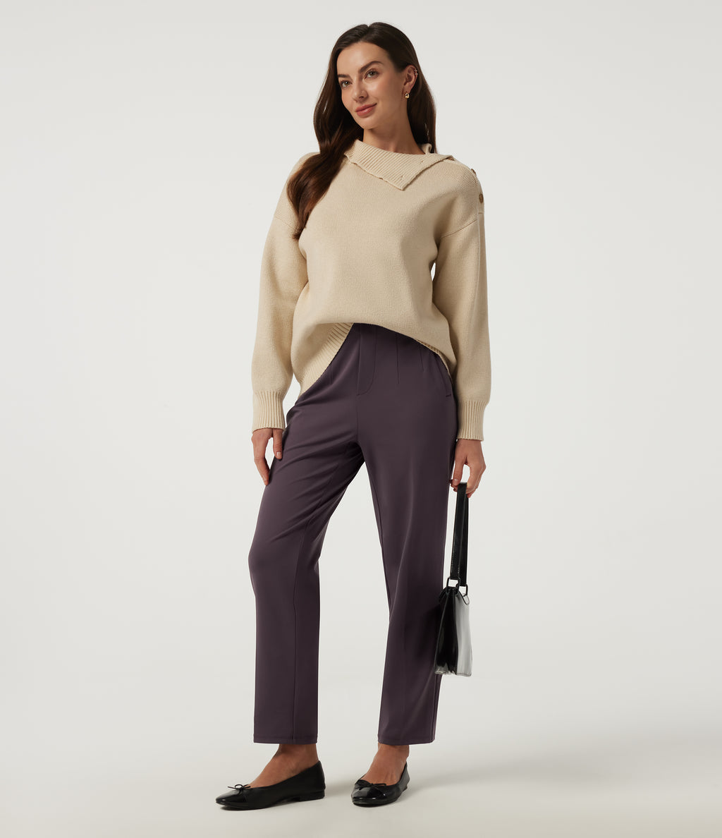 Mid Rise Tapered Work Trousers with Pockets — Dusky Evening purple — view 7