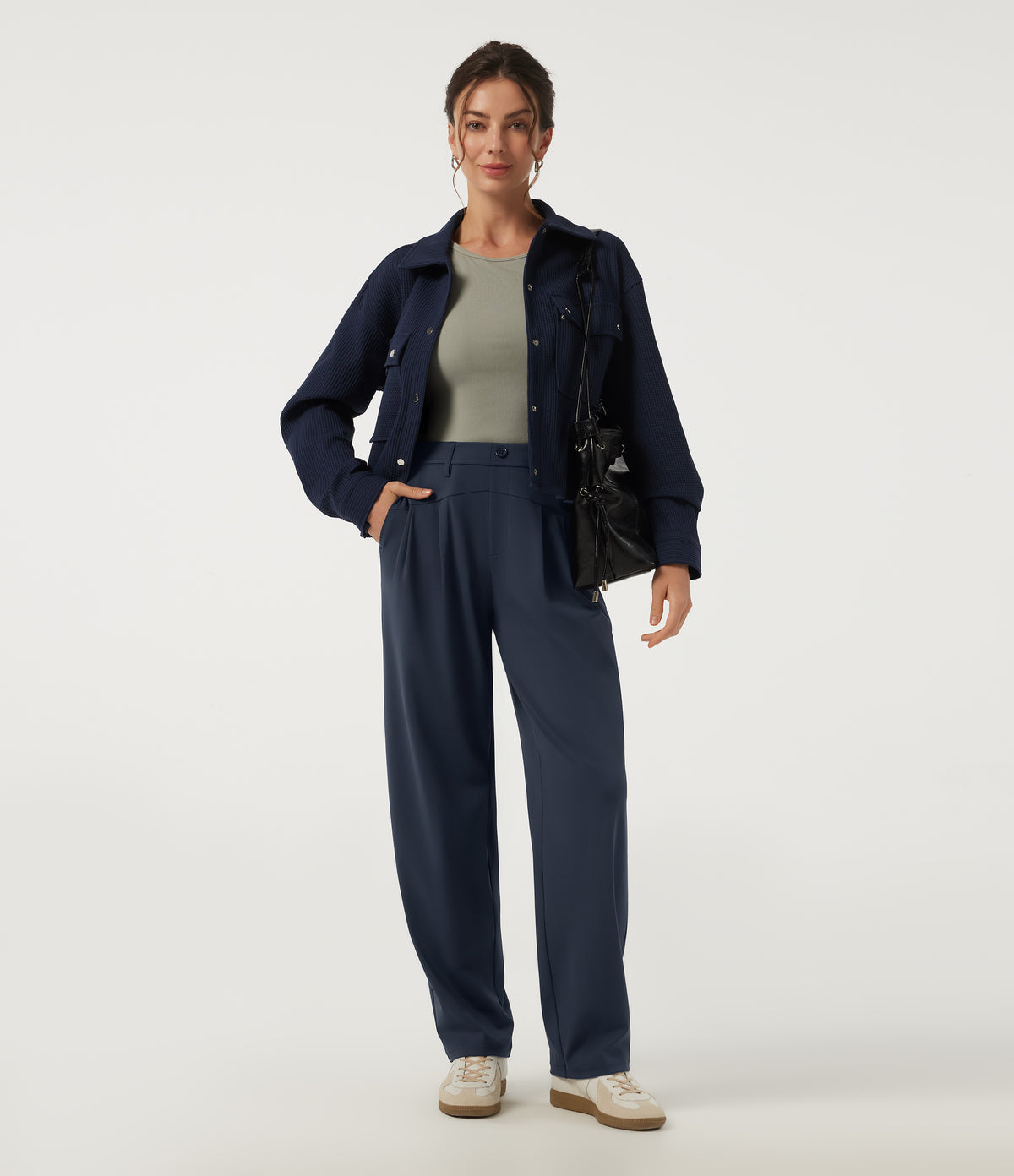 Mid Rise Tapered Work Trousers with Pockets — Midnight Blue — view 7