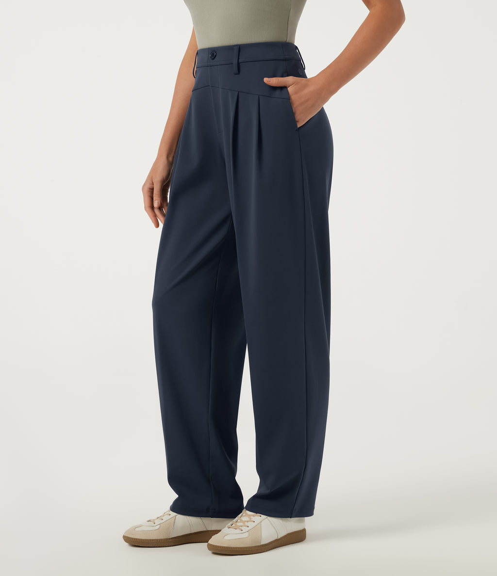 Mid Rise Tapered Work Trousers with Pockets — Midnight Blue — view 3