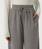 High Waisted Baggy Corduroy Casual Trousers with Pockets — Steeple Gray — view 4