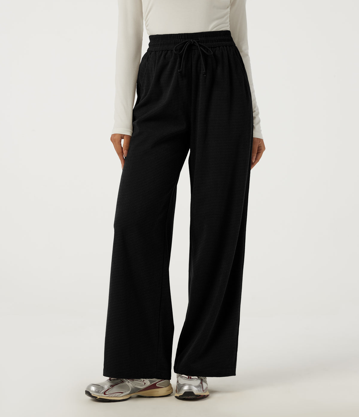 High Waisted Baggy Corduroy Casual Trousers with Pockets — Black — view 6