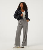 High Waisted Baggy Corduroy Casual Trousers with Pockets — Steeple Gray — view 5