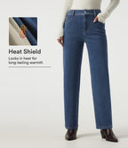 High Waisted Straight Leg Casual Cotton Jeans with Pockets — Estate Blue Denim — view 1