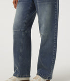 Low Rise Asymmetric Barrel Leg Casual Jeans with Pockets — Zenith Blue — view 6