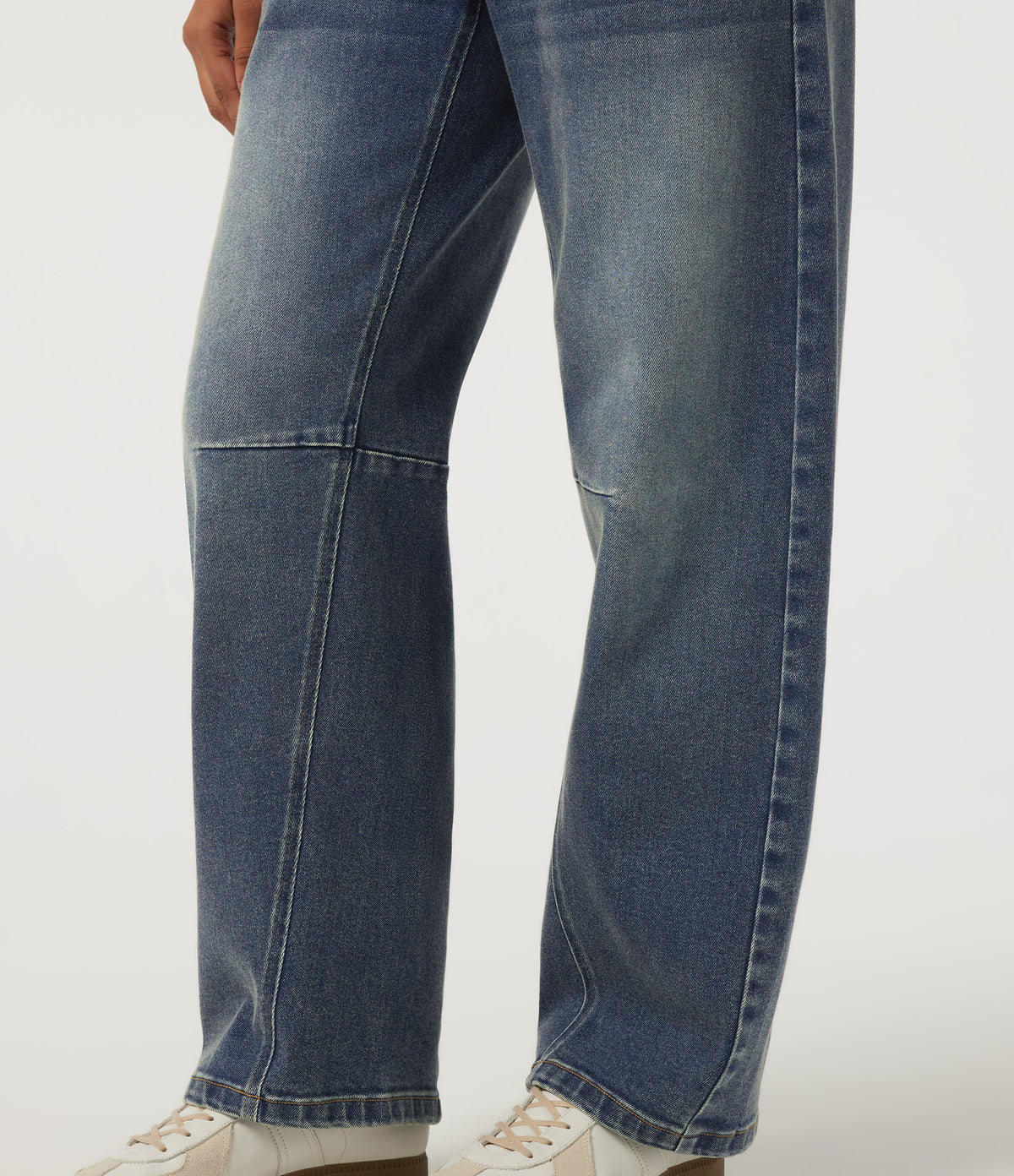 Low Rise Asymmetric Barrel Leg Casual Jeans with Pockets — Zenith Blue — view 6