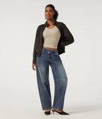 Low Rise Asymmetric Barrel Leg Casual Jeans with Pockets — Zenith Blue — view 7