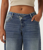 Low Rise Asymmetric Barrel Leg Casual Jeans with Pockets — Zenith Blue — view 4