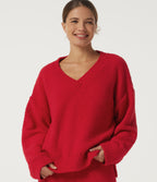 V Neck Long Sleeve Lounge Top — Poinsettia — view 1