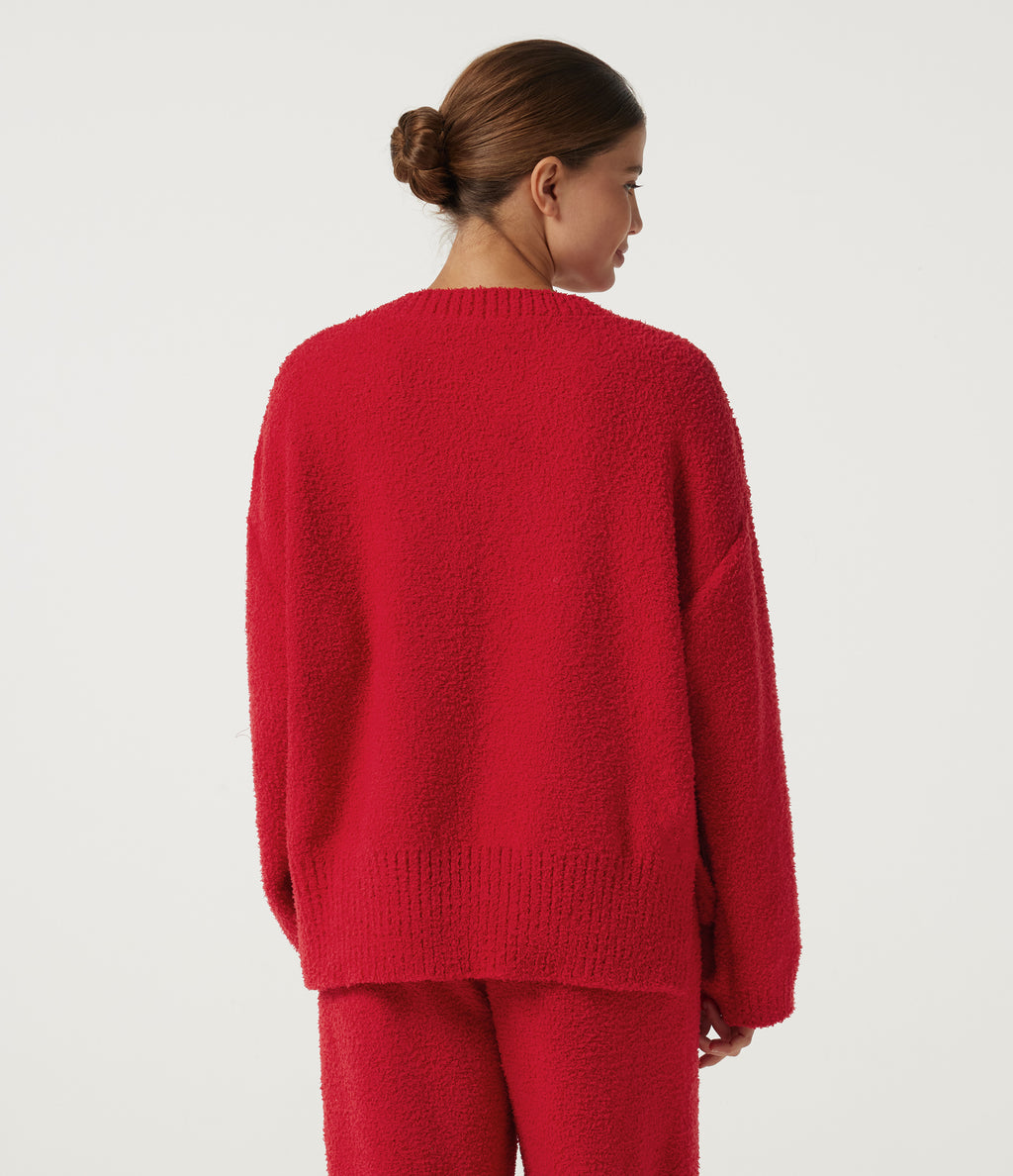 V Neck Long Sleeve Lounge Top — Poinsettia — view 2