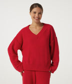 V Neck Long Sleeve Lounge Top — Poinsettia — view 4