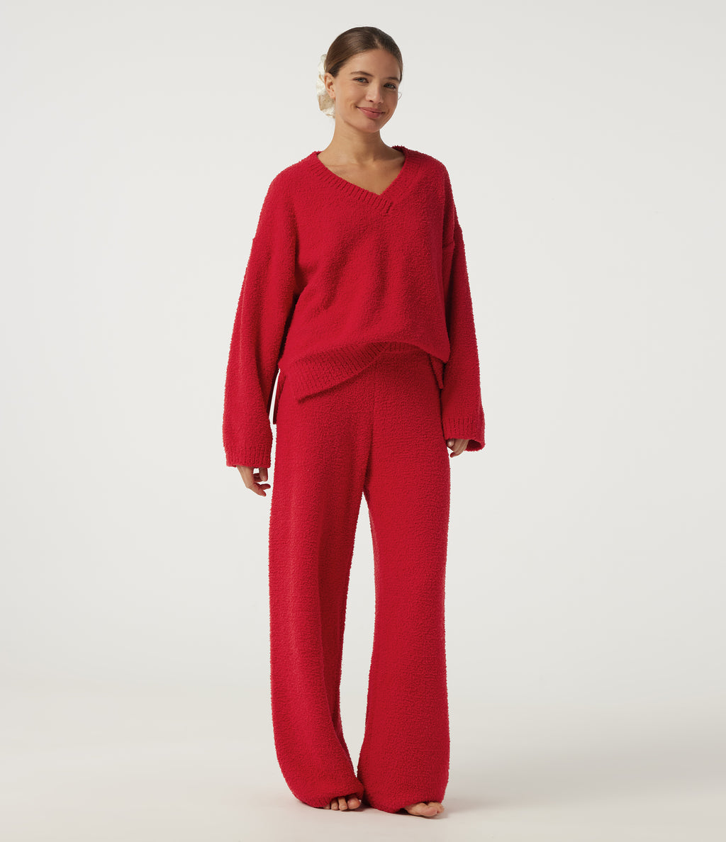 V Neck Long Sleeve Lounge Top — Poinsettia — view 6