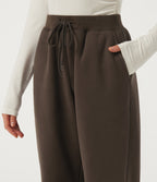 Mid Rise Drawstring Fleece Cotton Casual Sweatpants with Pockets — Slate Black — view 4