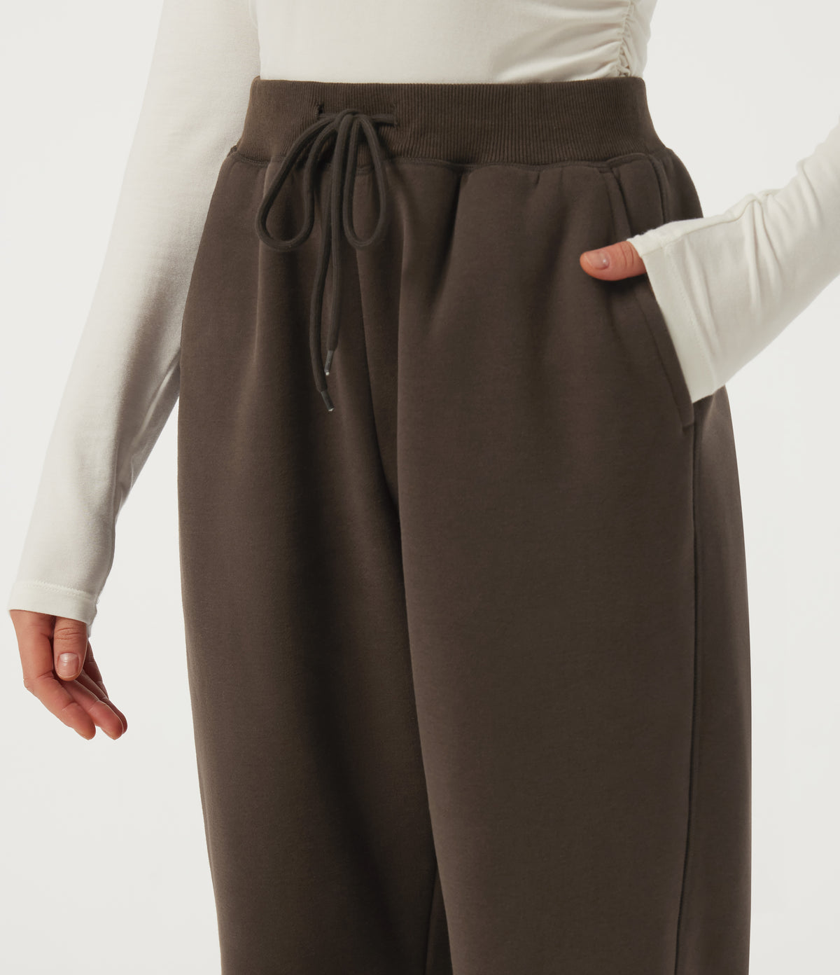 Mid Rise Drawstring Fleece Cotton Casual Sweatpants with Pockets — Slate Black — view 4