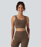 U Neck Twisted Backless Polka Dot Yoga Tank Top with Built-in Bra — Golden Brown Dot — view 3