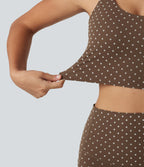 U Neck Twisted Backless Polka Dot Yoga Tank Top with Built-in Bra — Golden Brown Dot — view 7