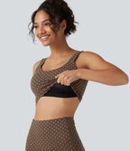 U Neck Twisted Backless Polka Dot Yoga Tank Top with Built-in Bra — Golden Brown Dot — view 1