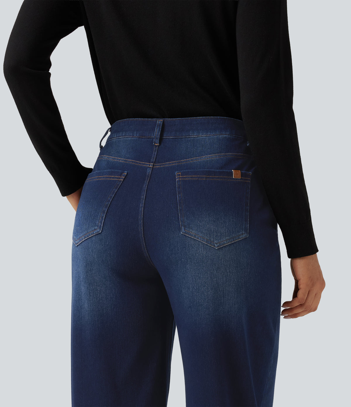 Mid Rise Casual Balloon Jeans with Pockets — Inkling Blue Denim — view 4