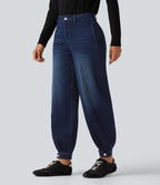 Mid Rise Casual Balloon Jeans with Pockets — Inkling Blue Denim — view 1