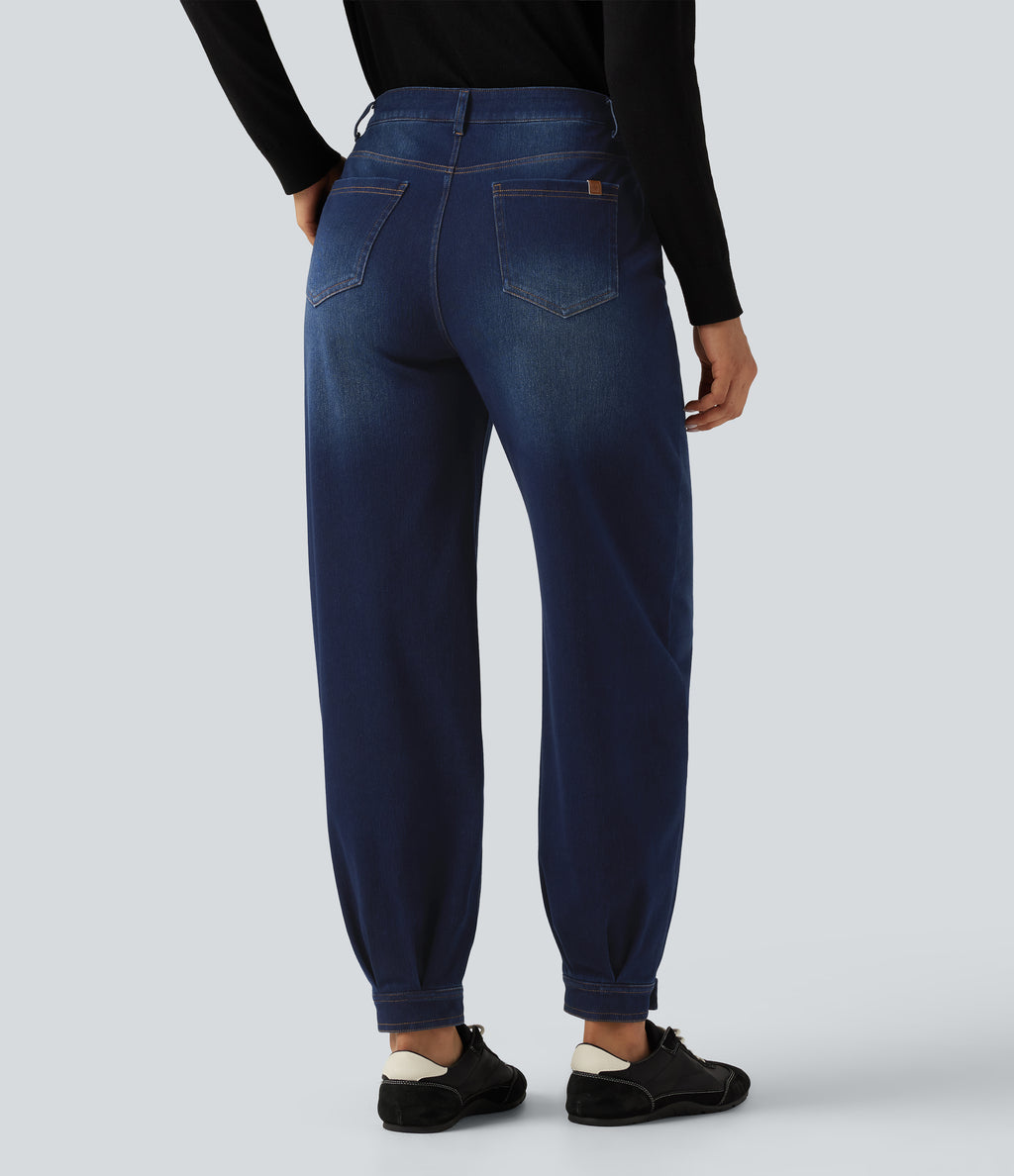 Mid Rise Casual Balloon Jeans with Pockets — Inkling Blue Denim — view 2