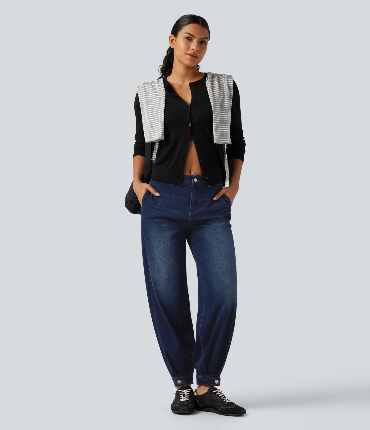 Mid Rise Casual Balloon Jeans with Pockets — Inkling Blue Denim — view 8