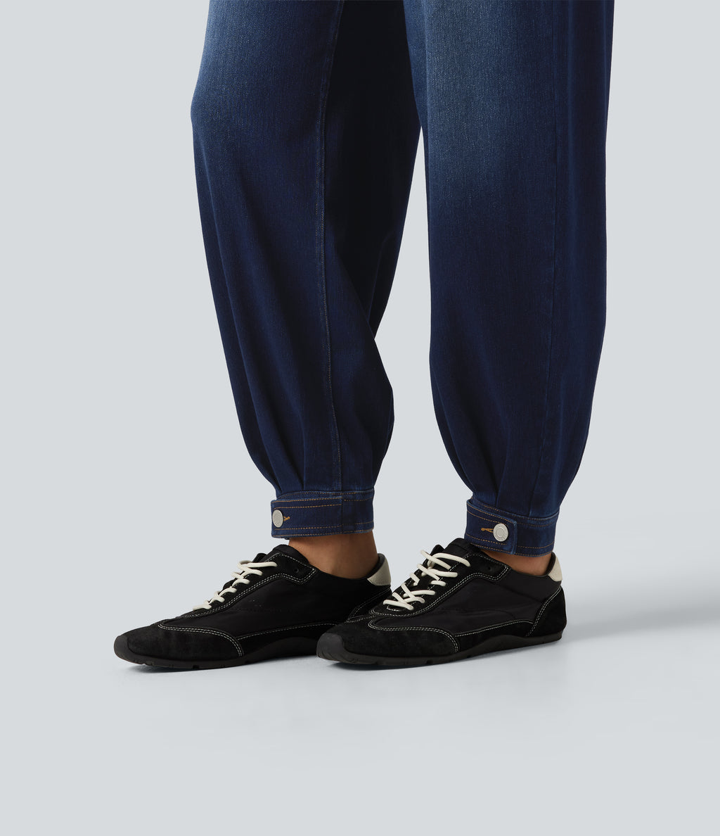 Mid Rise Casual Balloon Jeans with Pockets — Inkling Blue Denim — view 6