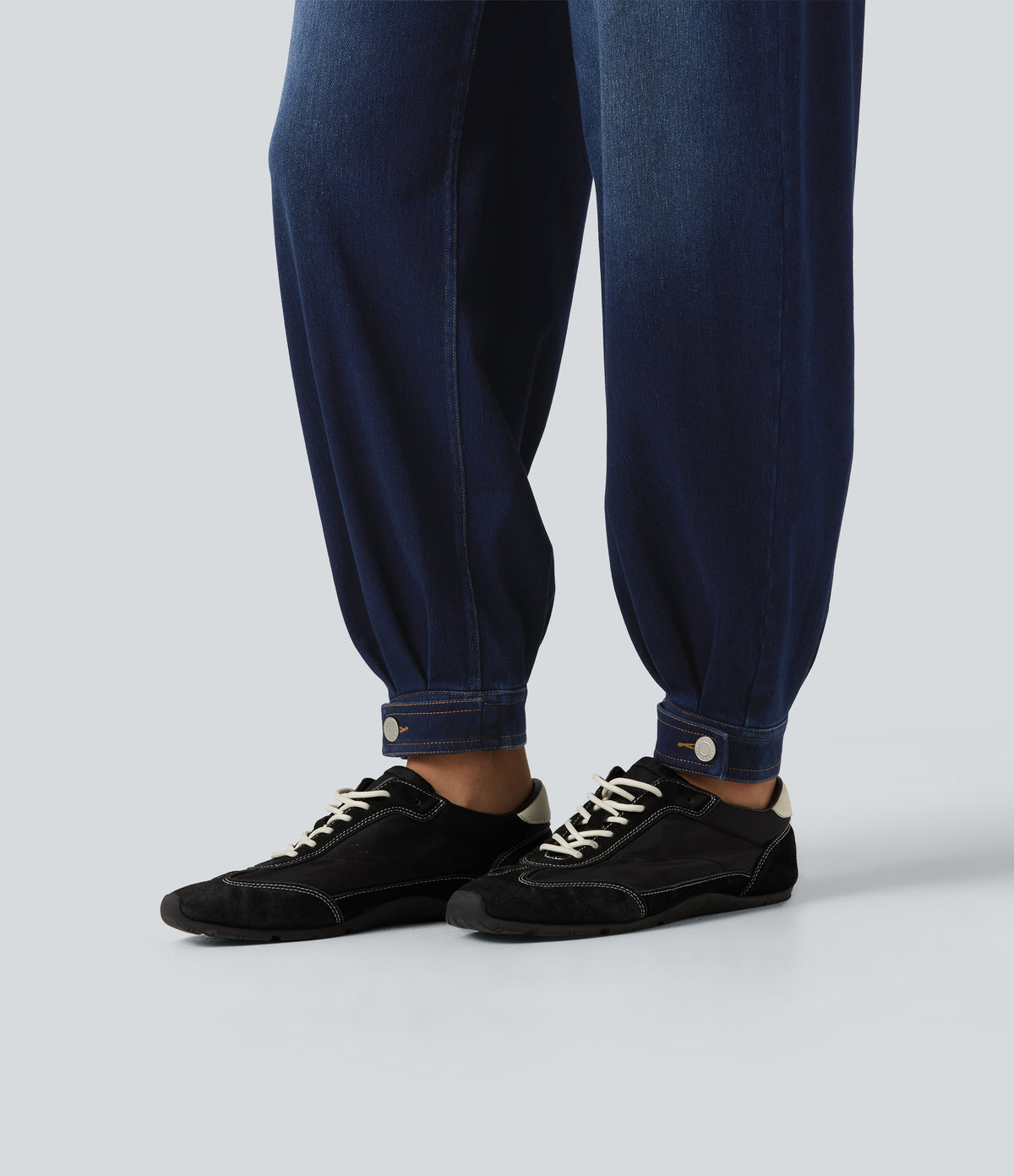 Mid Rise Casual Balloon Jeans with Pockets — Inkling Blue Denim — view 6