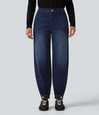 Mid Rise Casual Balloon Jeans with Pockets — Inkling Blue Denim — view 3