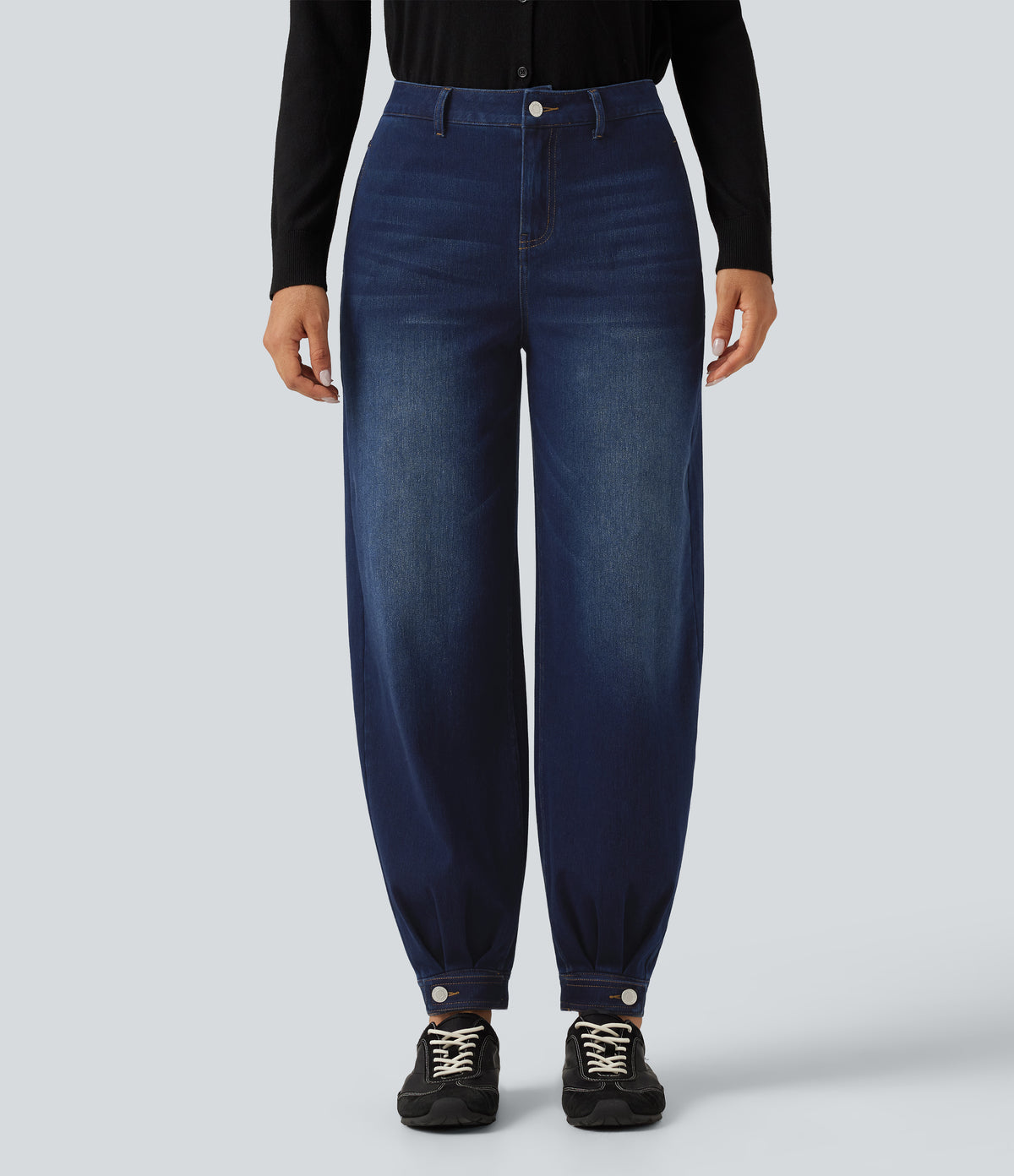 Mid Rise Casual Balloon Jeans with Pockets — Inkling Blue Denim — view 3