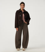 High Waisted Drawstring Barrel Leg Fleece Cotton Casual Sweatpants with Pockets — Slate Black — view 7
