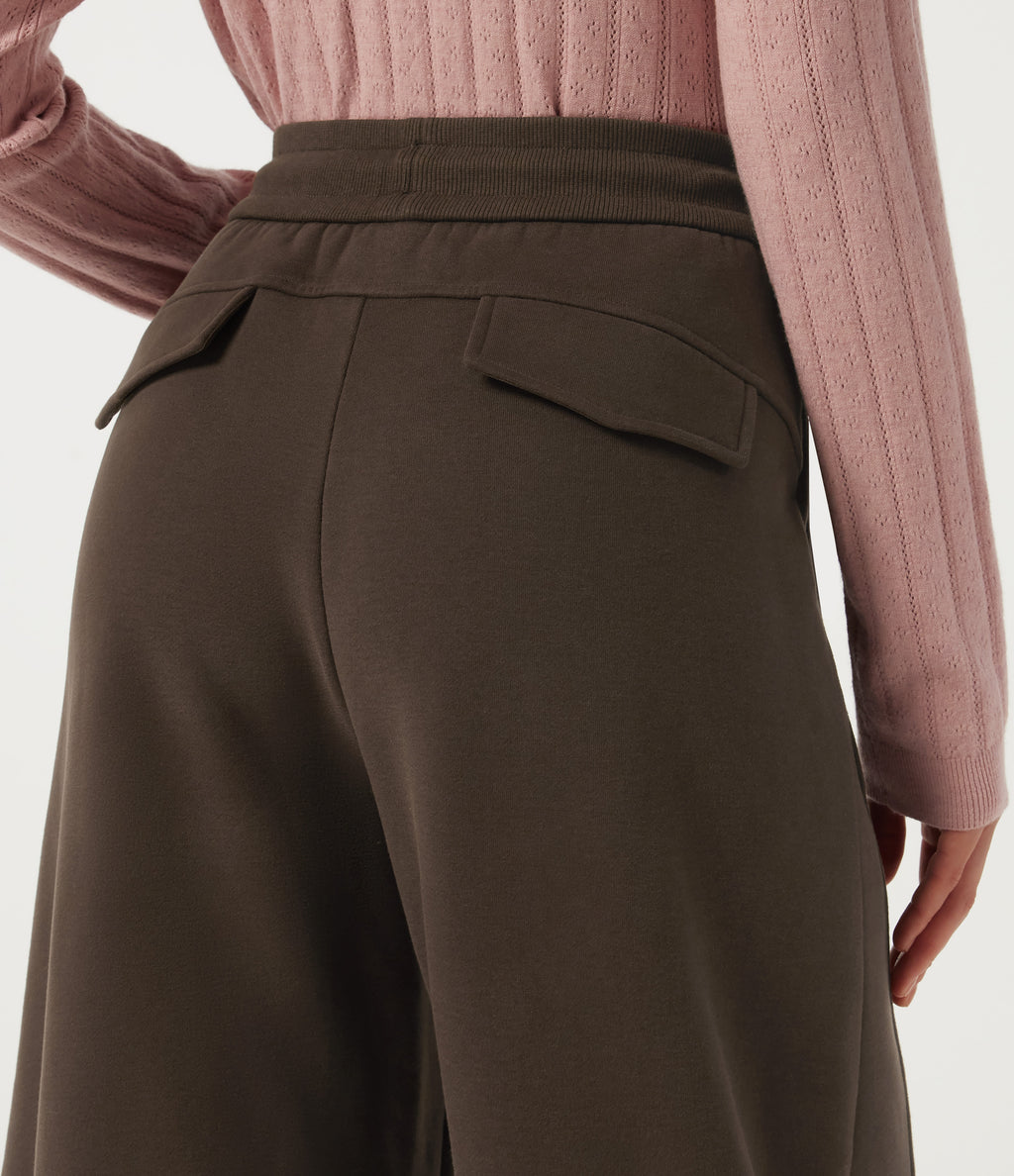 High Waisted Drawstring Barrel Leg Fleece Cotton Casual Sweatpants with Pockets — Slate Black — view 4