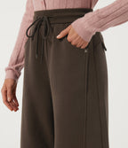 High Waisted Drawstring Barrel Leg Fleece Cotton Casual Sweatpants with Pockets — Slate Black — view 5