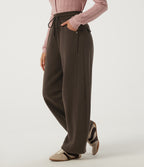 High Waisted Drawstring Barrel Leg Fleece Cotton Casual Sweatpants with Pockets — Slate Black — view 3
