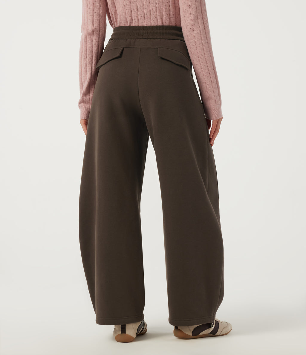 High Waisted Drawstring Barrel Leg Fleece Cotton Casual Sweatpants with Pockets — Slate Black — view 2