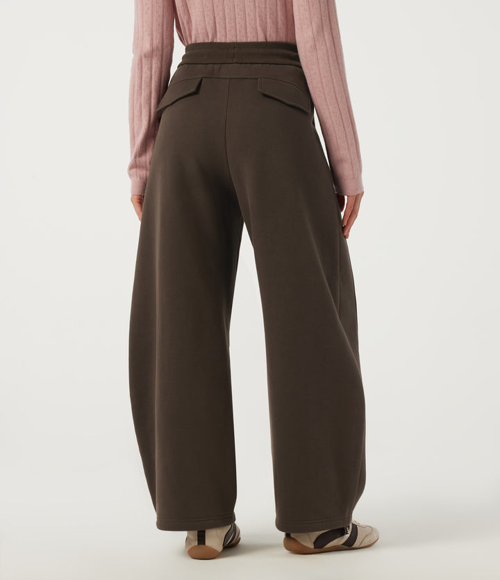 High Waisted Drawstring Barrel Leg Fleece Cotton Casual Sweatpants with Pockets — Slate Black — view 2