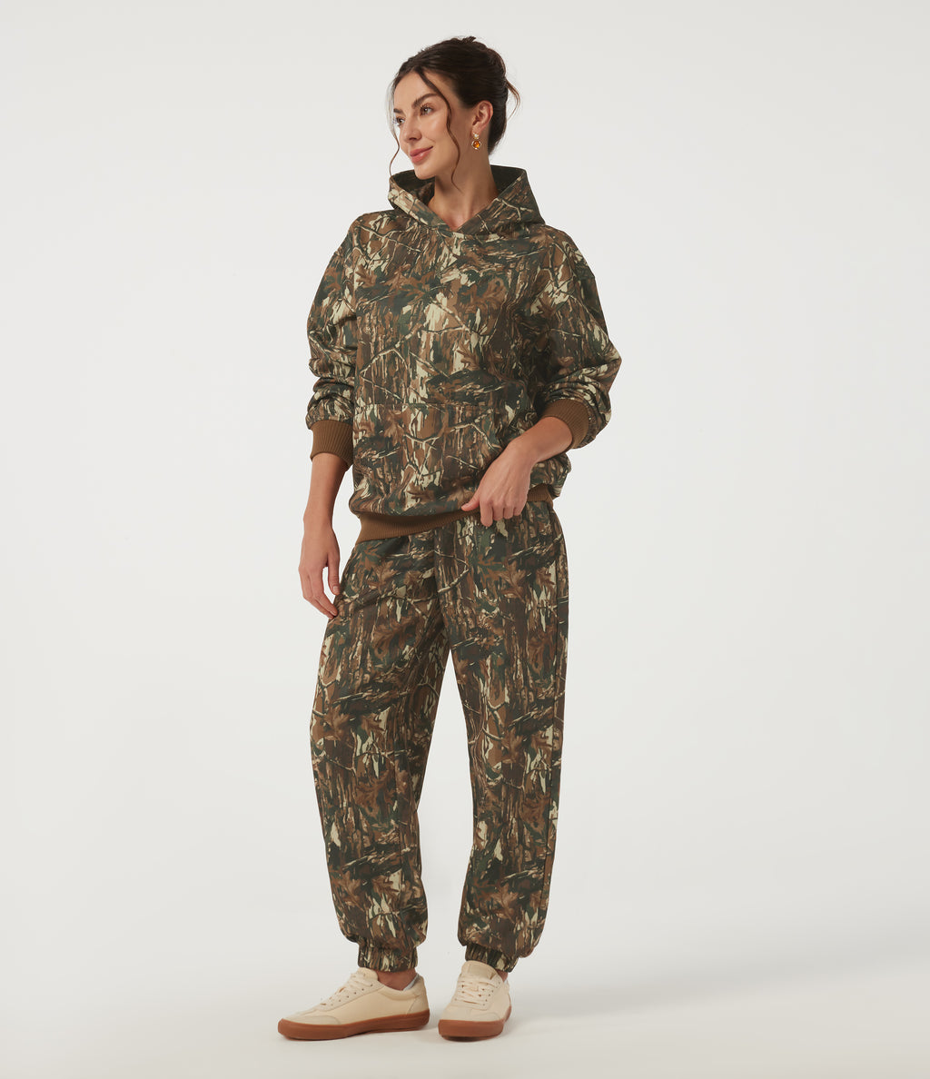 High Waisted Casual Sweatpants with Pockets — Fall Birch Camo — view 7