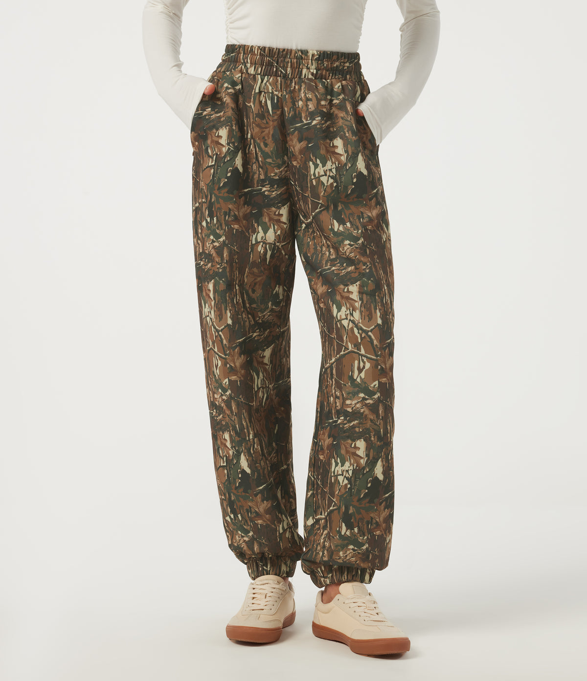 High Waisted Casual Sweatpants with Pockets — Fall Birch Camo — view 3