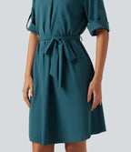 Collard Lace Up Short Sleeve Work Mini Dress — Dragonfly — view 6
