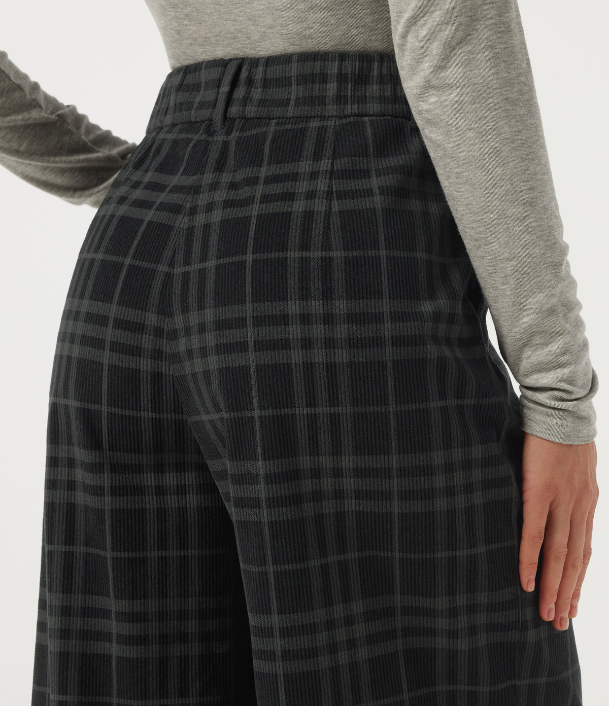 High Waisted Straight Leg Corduroy Casual Trousers with Pockets — Blue Slate Argyle — view 5